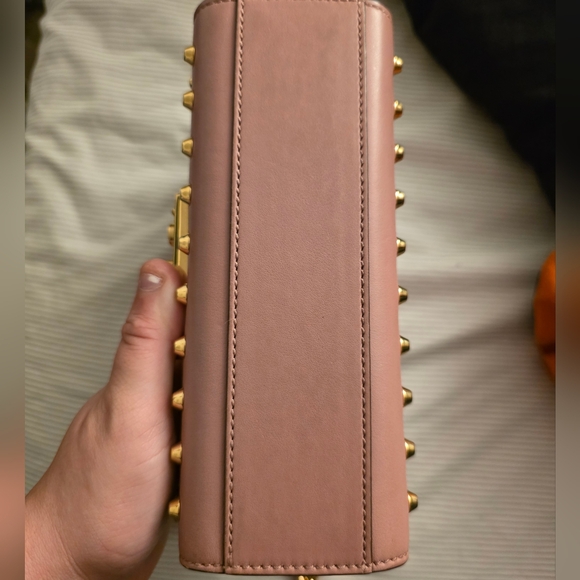 Gucci Pearl Studded Padlock Chain Pink Leather Crossbody Shoulder Bag Purse - Picture 10 of 11